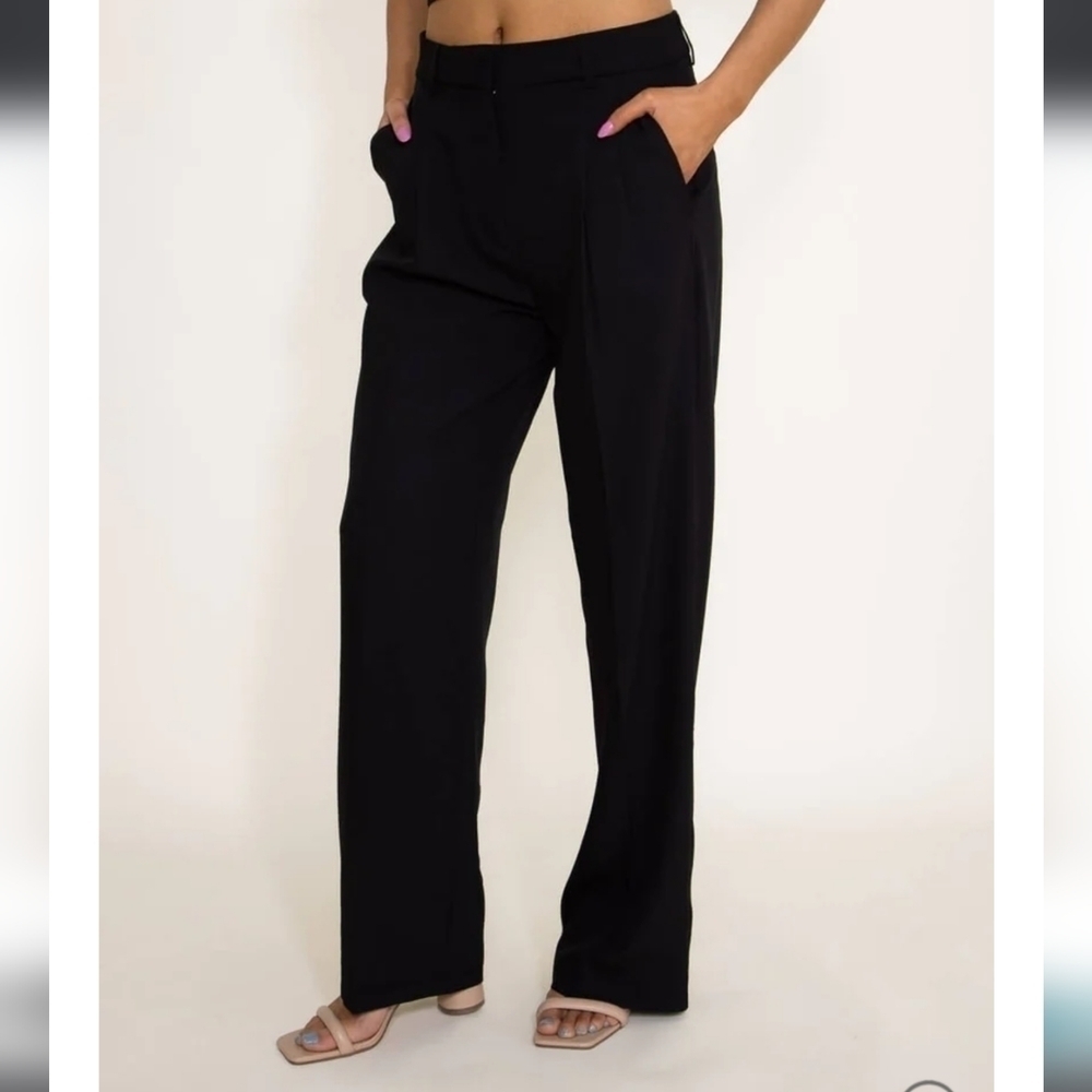 Shinestar Woven Pleated Boyfriend Black Trouser Pants